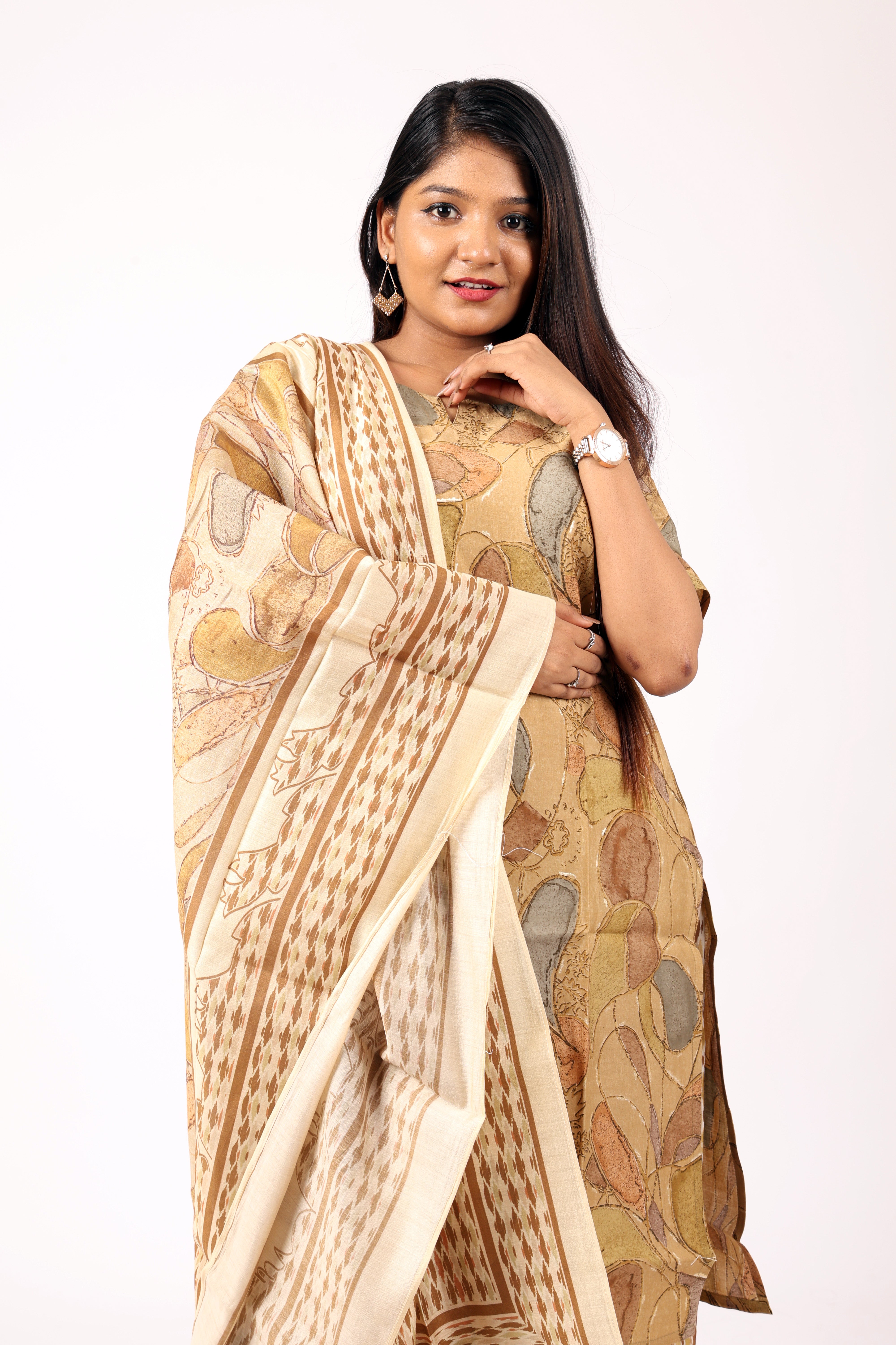 Beige Printed Kurta Set