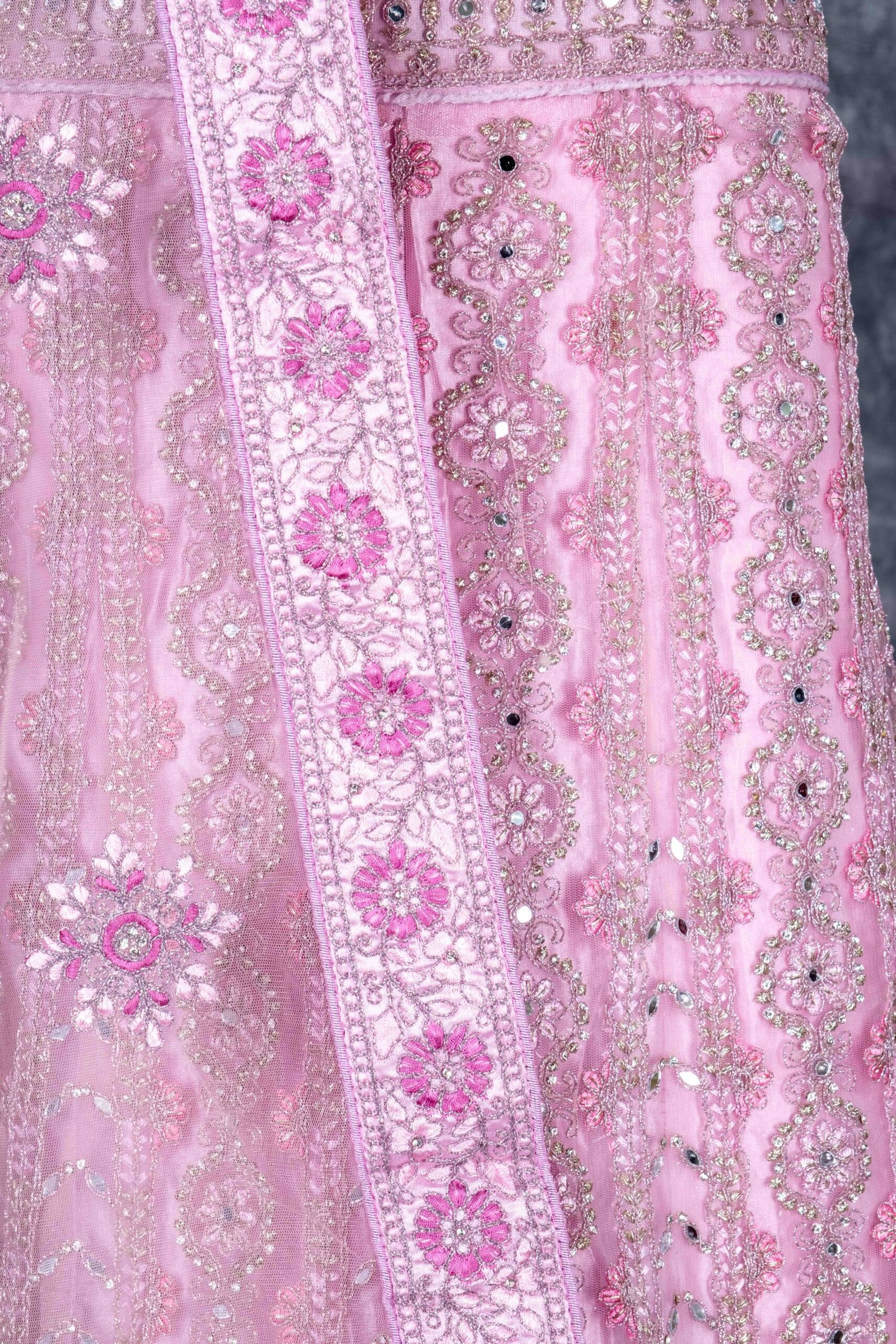 Semi-stitched lavender lehenga set with mirror and stone work