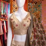 Women's Biege crop top lehenga