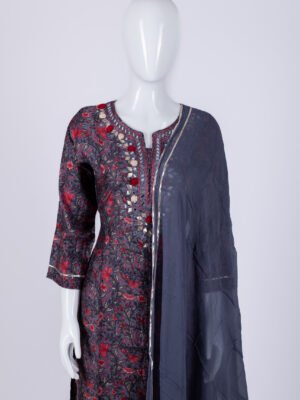 Women's Grey floral print kurta set