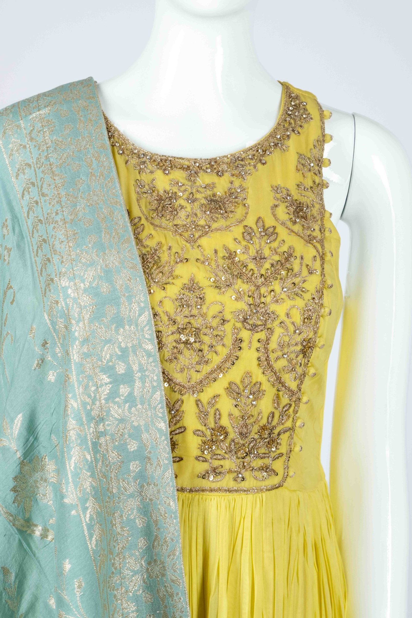 Women's beautiful Yellow anarkali with silver zari dupatta