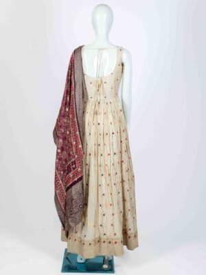 Women's beautiful cream-gold anarkali with floral embroidery