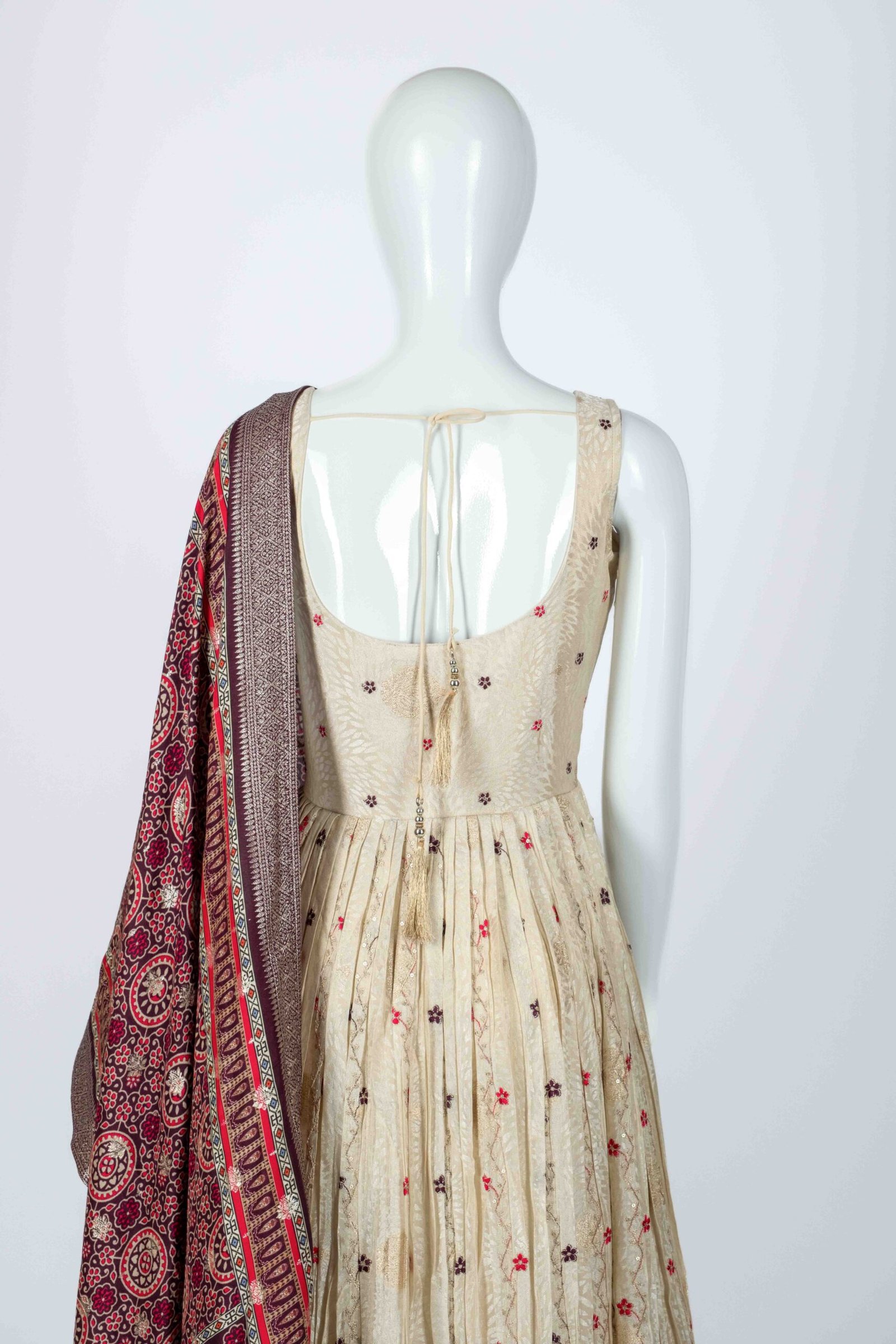 Women's beautiful cream-gold anarkali with floral embroidery