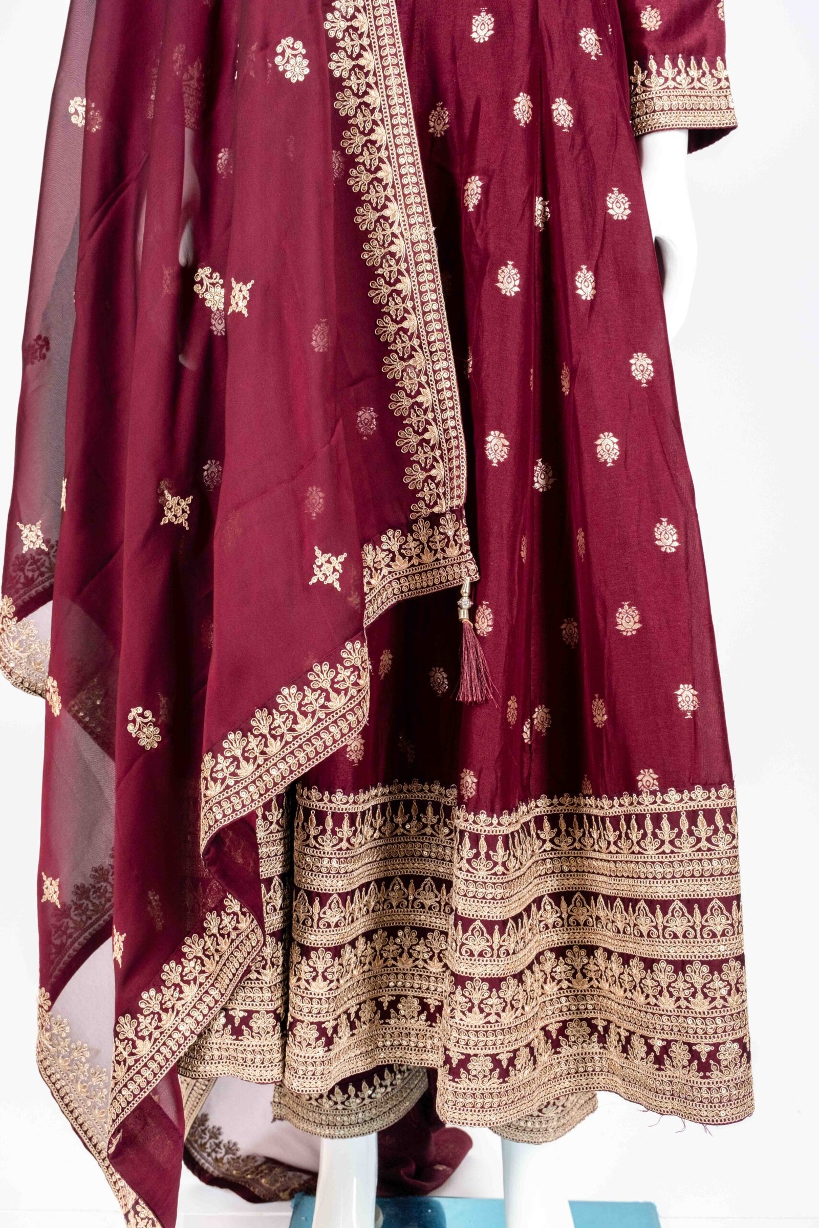 Women's beautiful maroon gold zari embossed salwar set