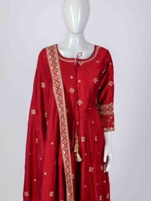 Women's beautiful maroon gold zari embossed salwar set