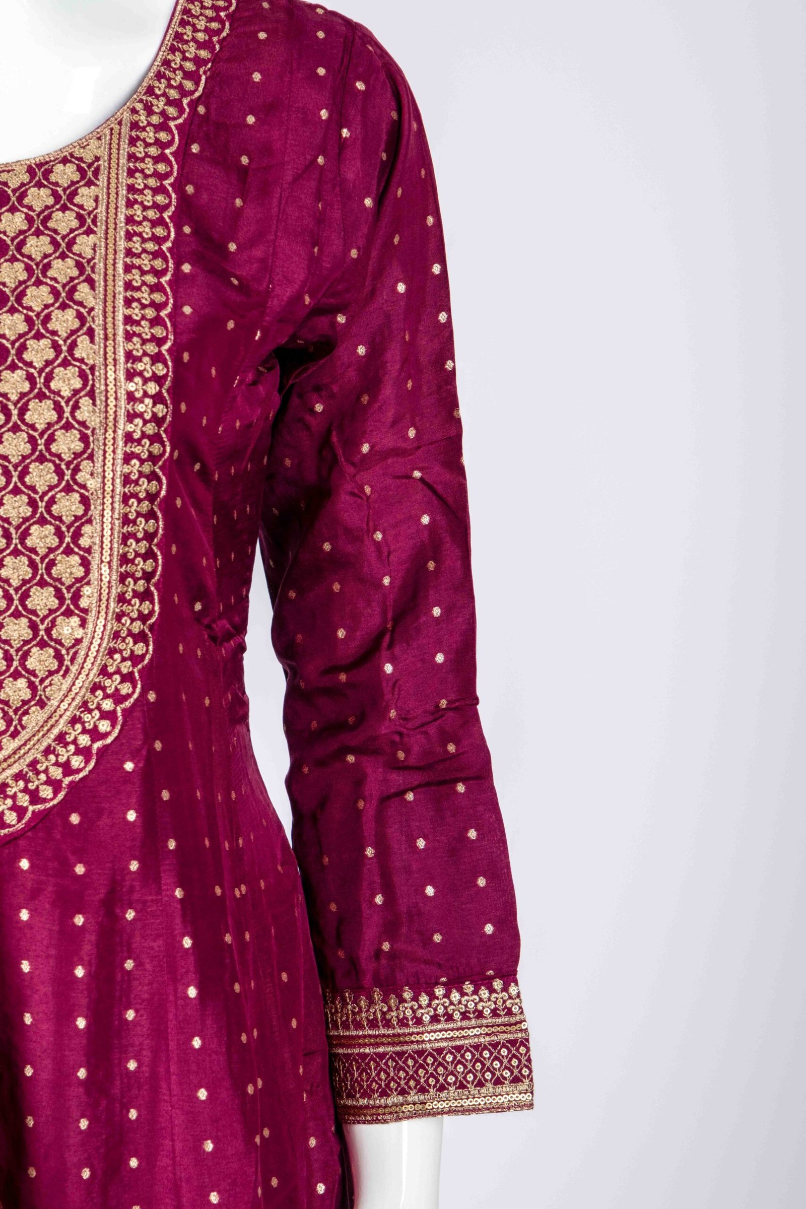 Women's beautiful magenta gold zari embossed salwar set