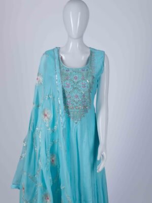 Women's Blue floral embroidered anarkali set