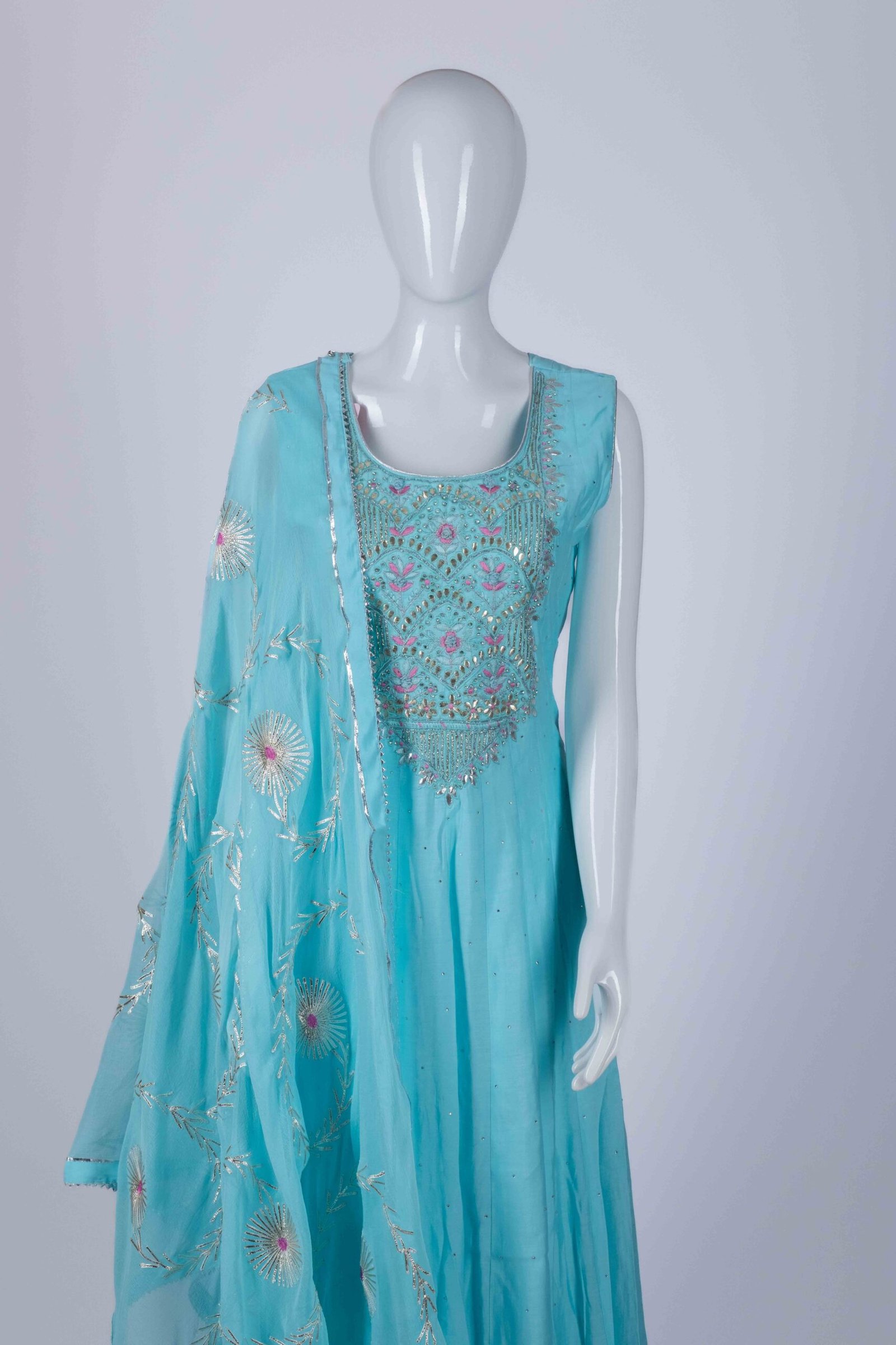 Women's Blue floral embroidered anarkali set