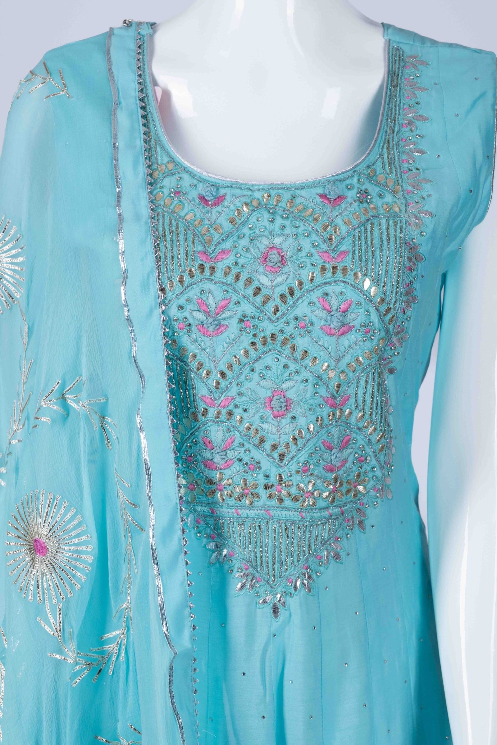 Women's Blue floral embroidered anarkali set