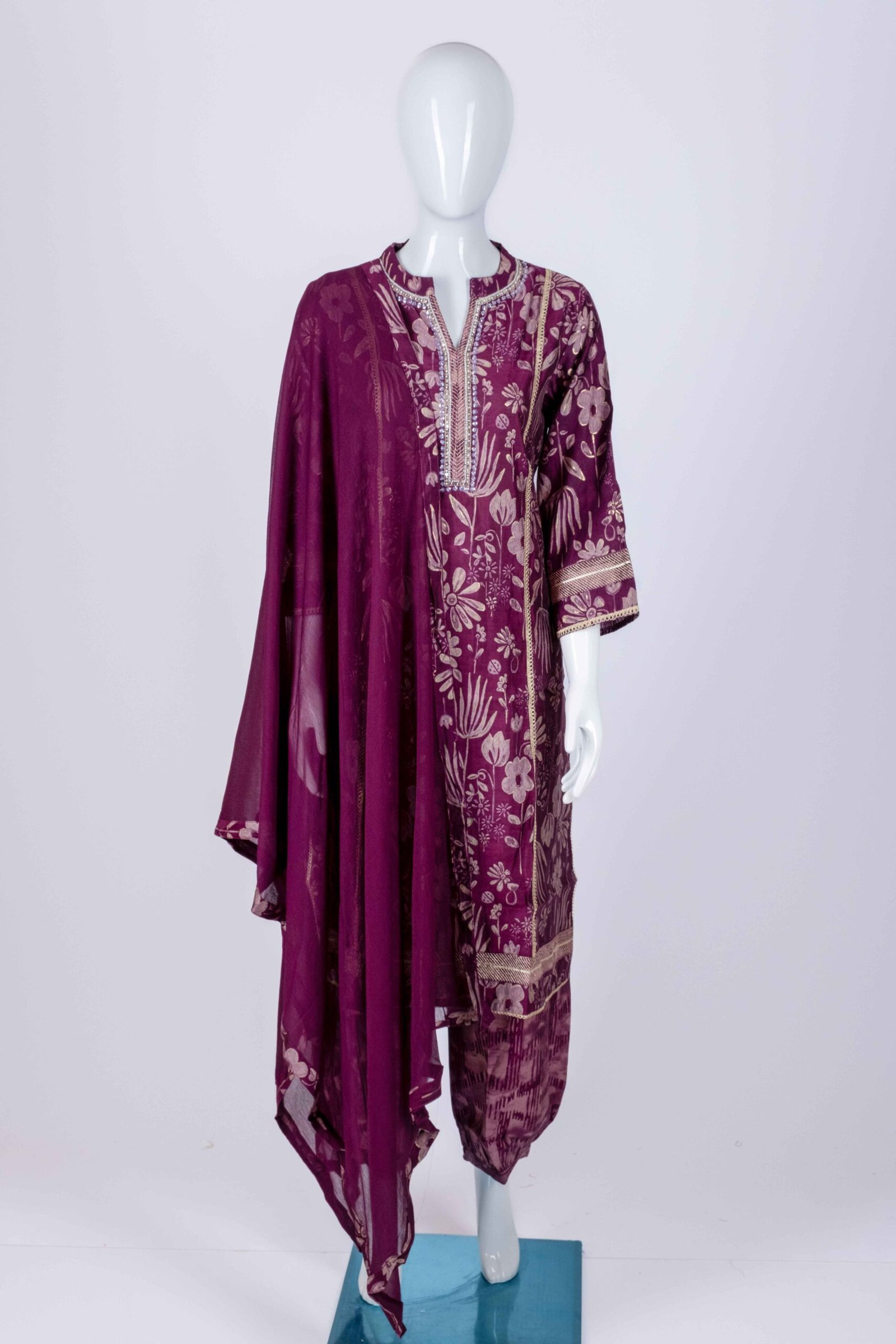 Women's purple floral print kurta set