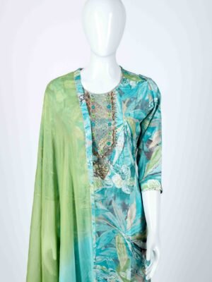 Women's Teal floral print kurta set