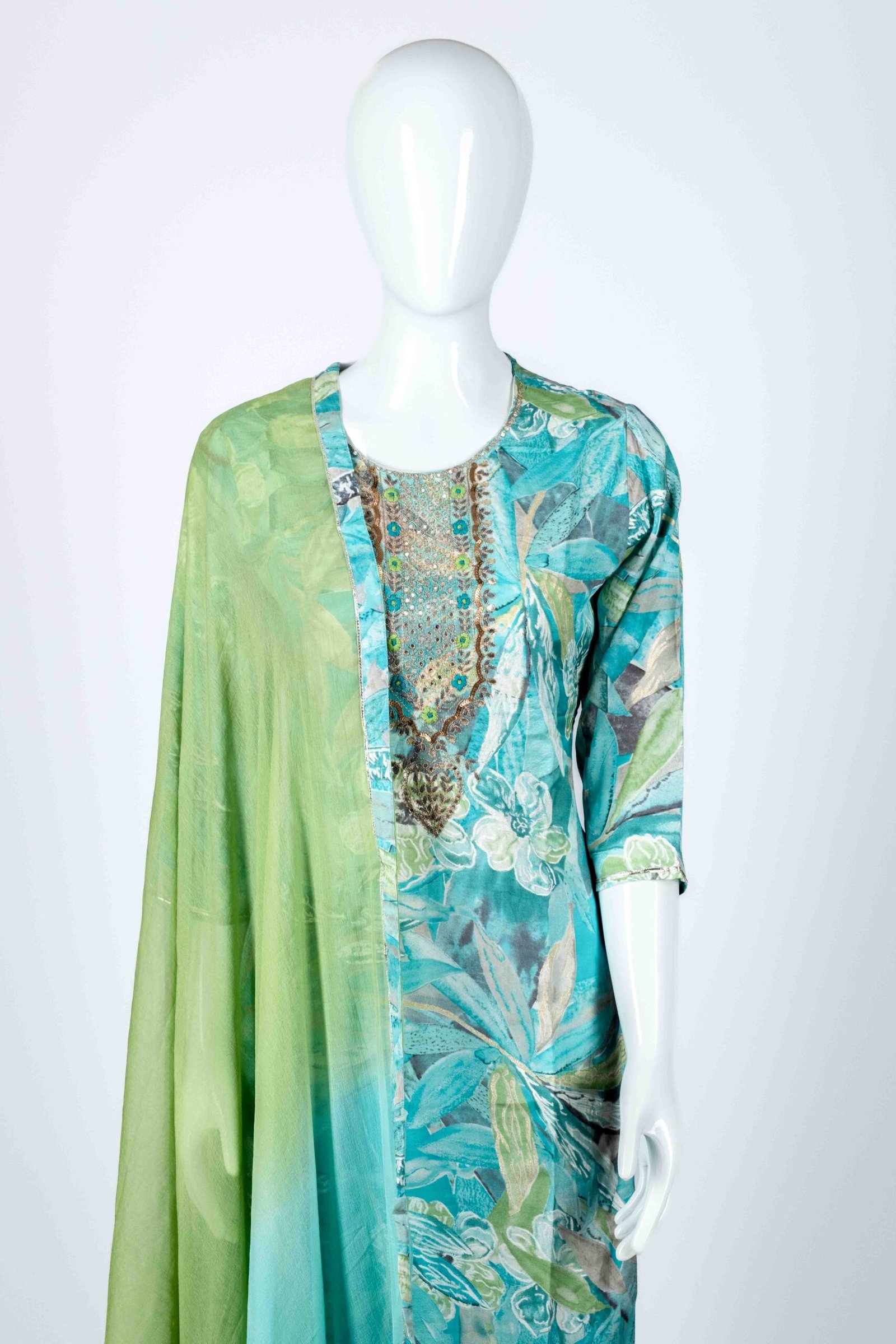 Women's Teal floral print kurta set