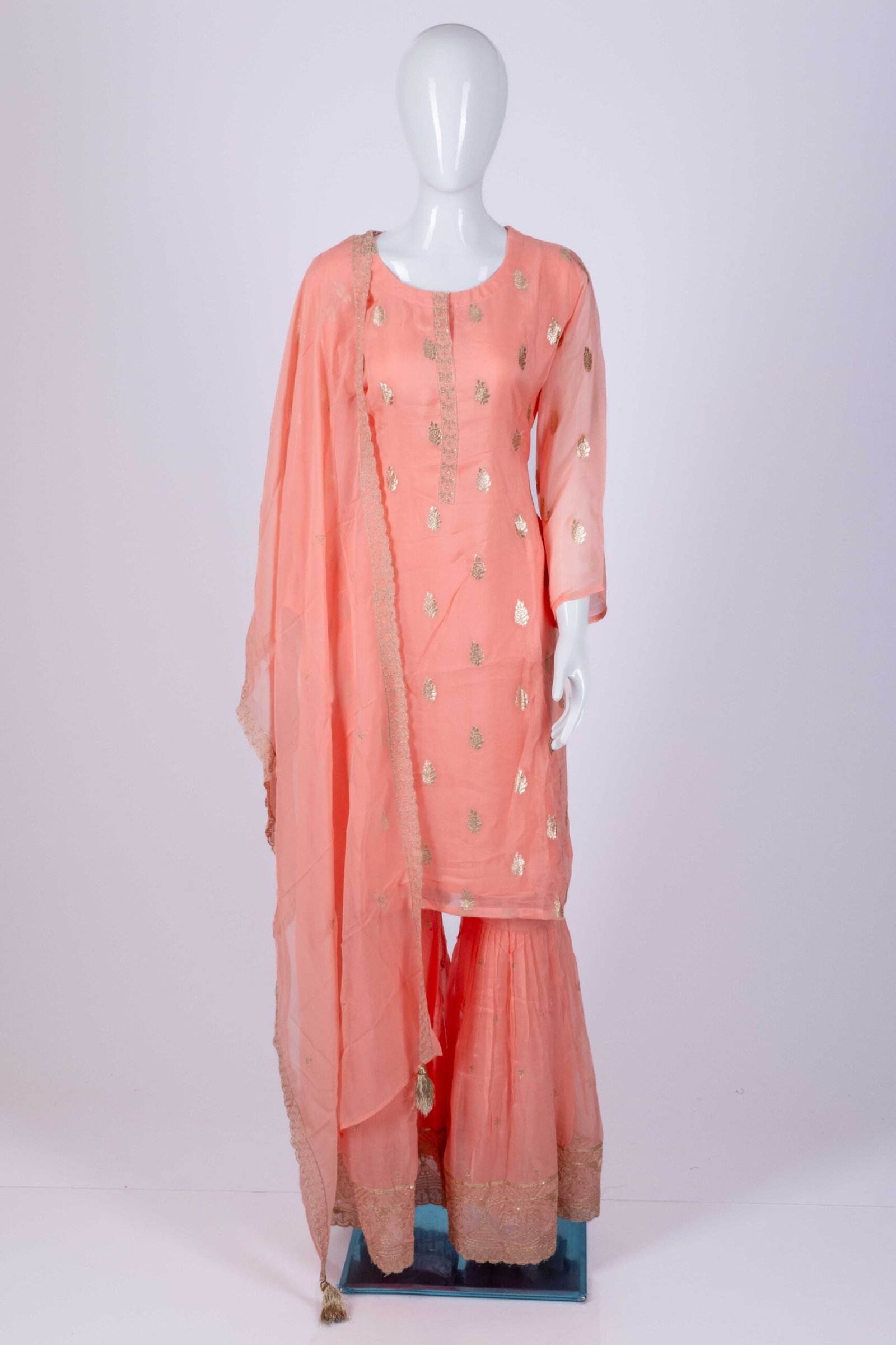 Women's Peach ethnic kurta sharara set