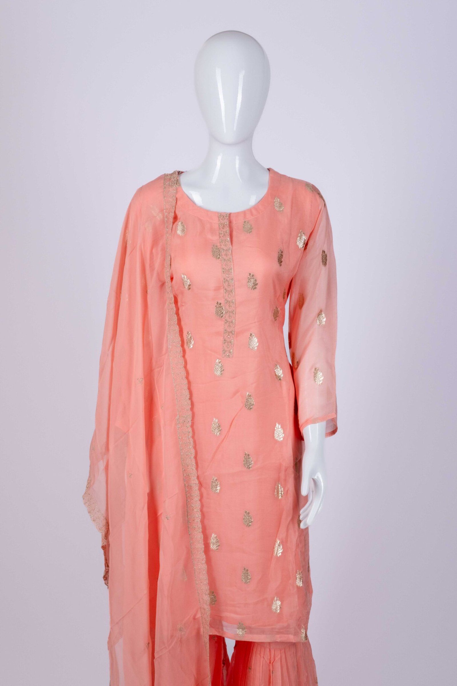 Women's Peach ethnic kurta sharara set