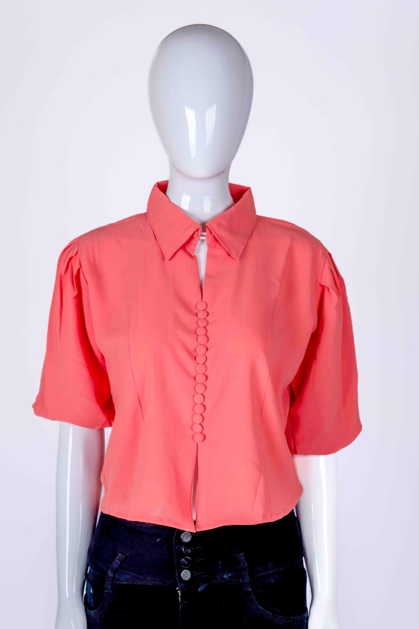 Women's Peach solid button-down shirt top