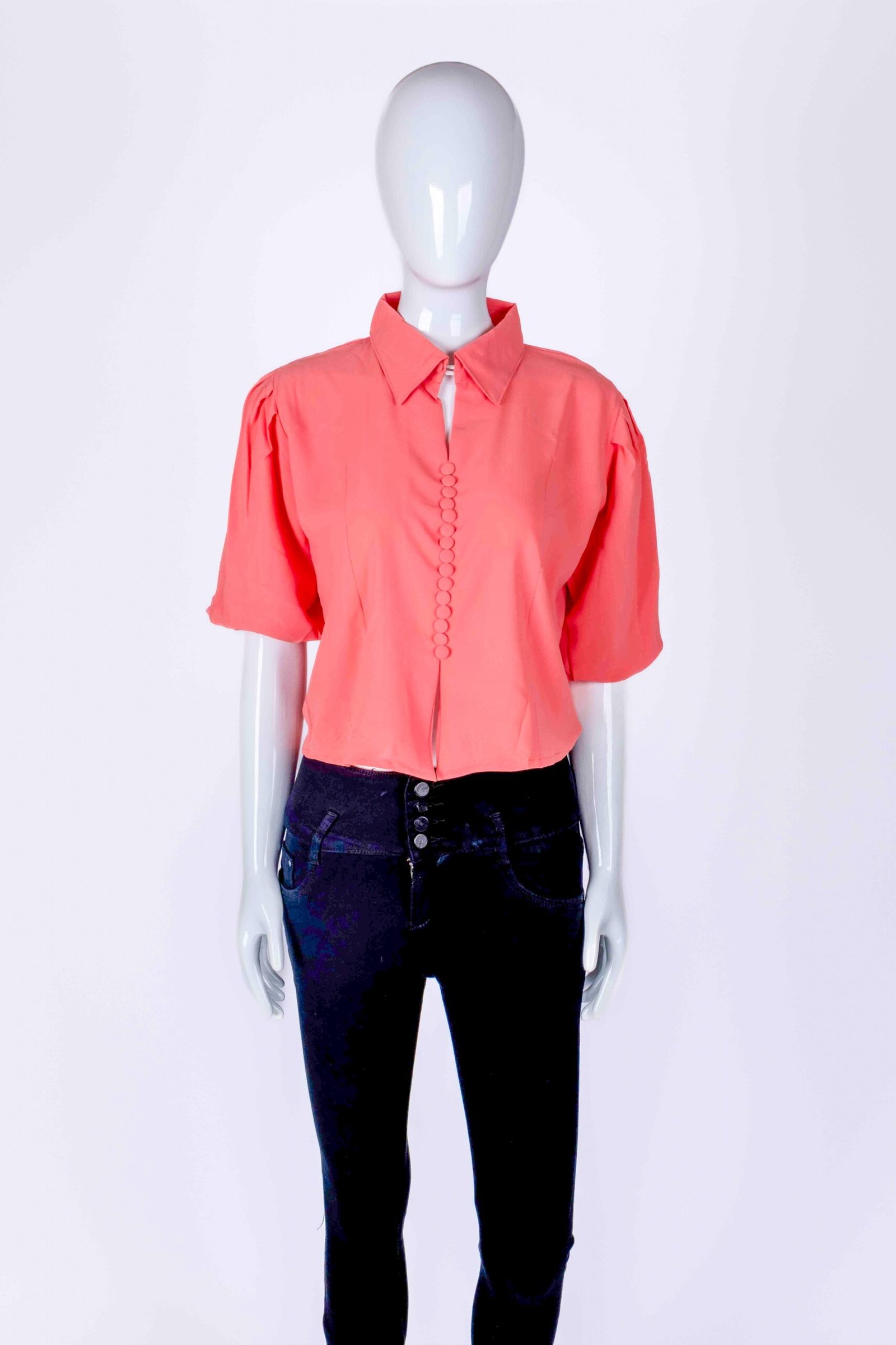 Women's Peach solid button-down shirt top