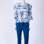 Women's Blue abstract floral print top