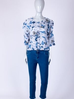 Women's Blue abstract floral print top