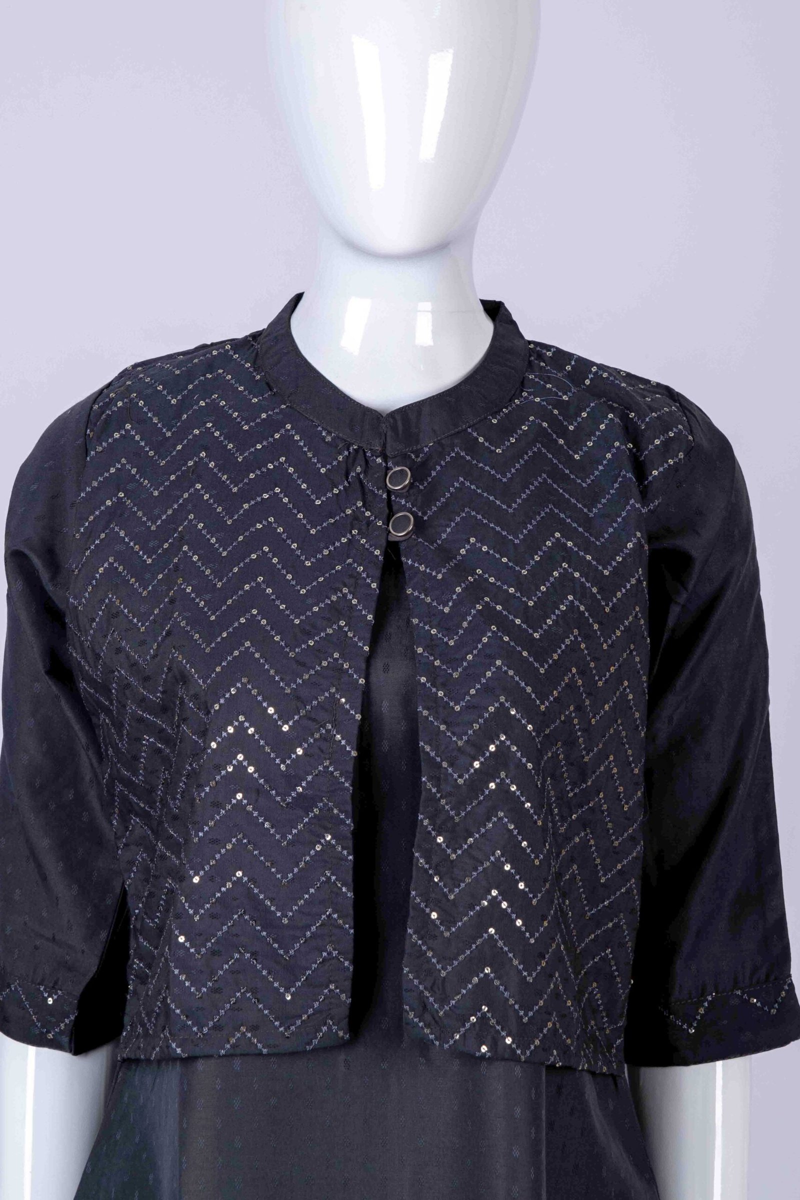 Women's Grey solid kurta with sequin overcoat