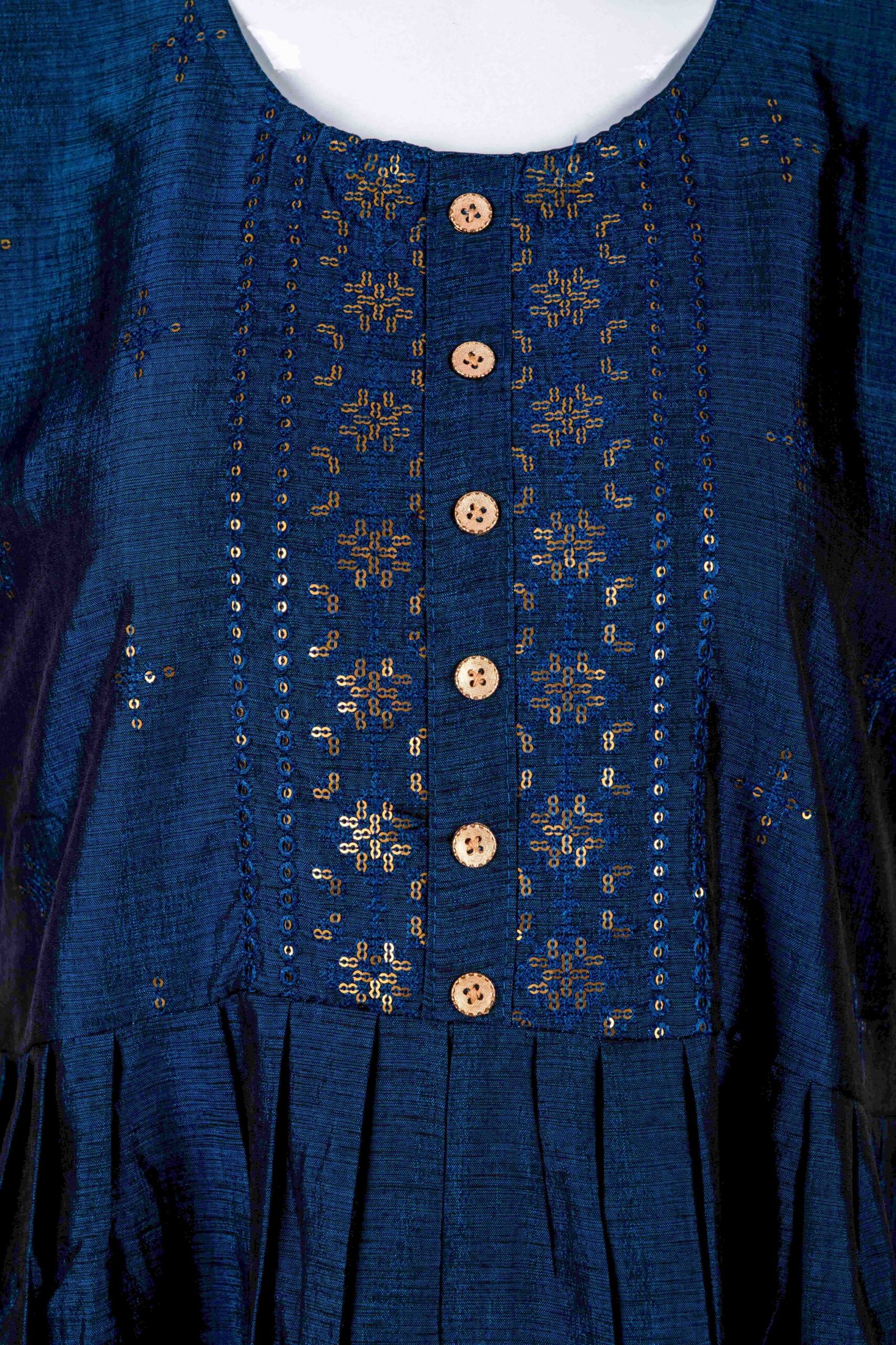 Women's Blue solid kurta top with chamki embroidery