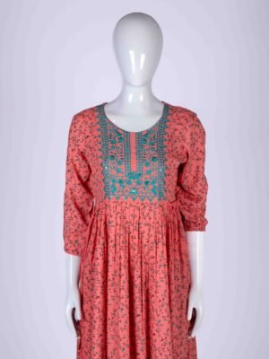 Women's Peach floral printed kurta