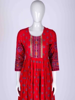 Women's Red ethnic printed kurta top