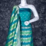 Semi-stitched Blue and green lehenga set with gold zari work