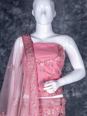 Semi-stitched pink lehenga set