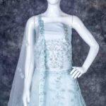 Semi-stitched pastel blue lehenga set with silver zari and stone work