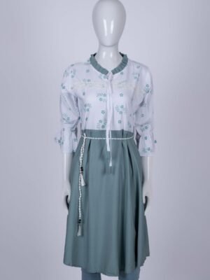 Women Celadon floral long top/ midi dress