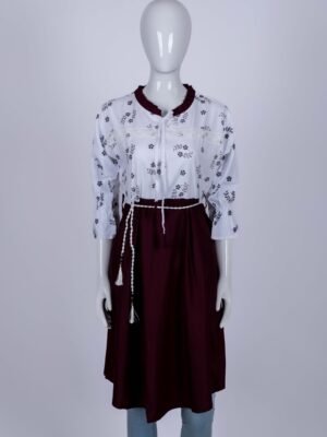 Women Maroon floral long top/ midi dress