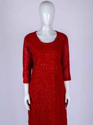 Women Maroon chikankari kurta