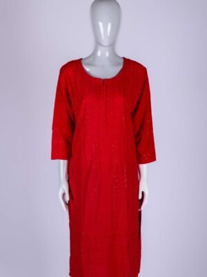 Women Red chikankari kurta