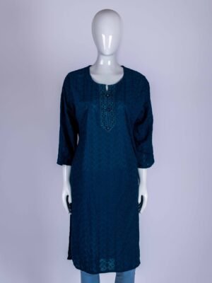 Women Navy Blue embroidered kurta