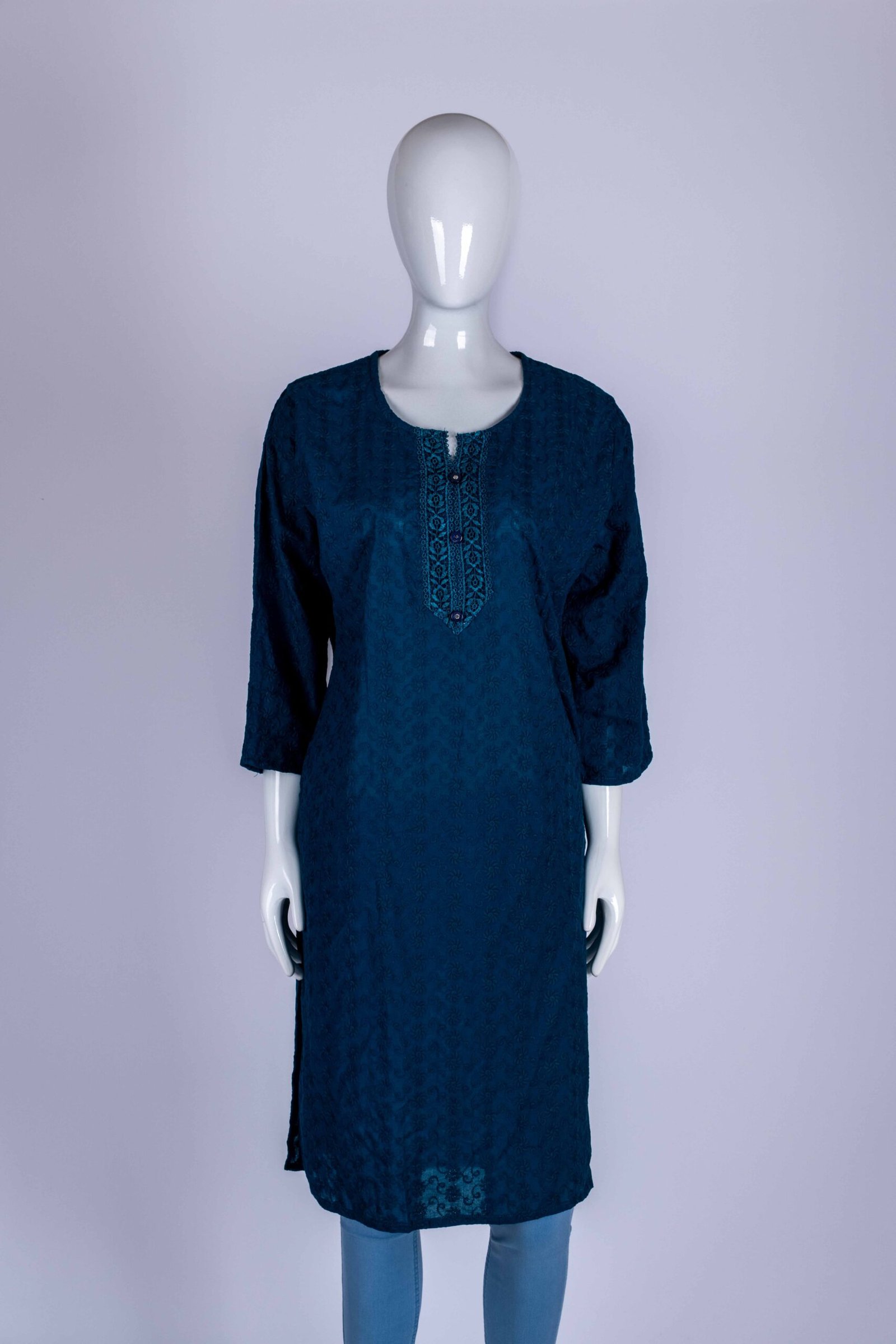 Women Navy Blue embroidered kurta