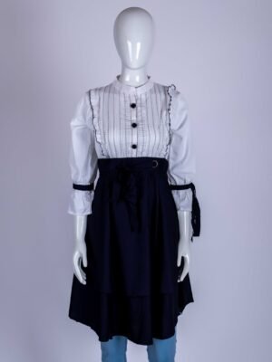 Women Navy Blue button-up long top/ midi dress