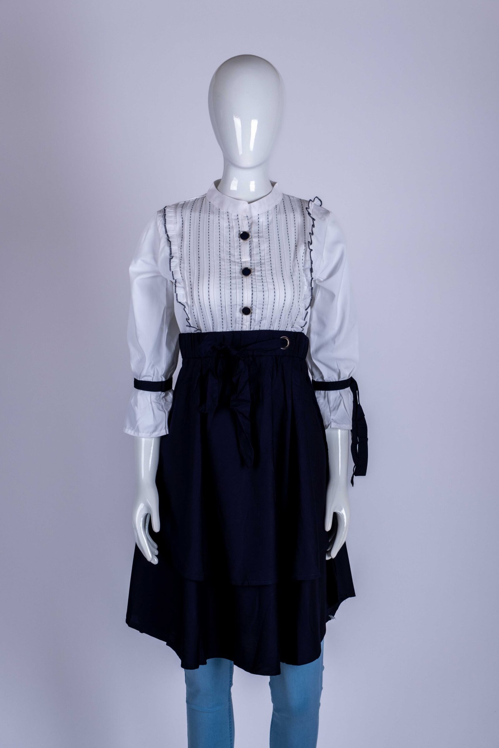 Women Navy Blue button-up long top/ midi dress