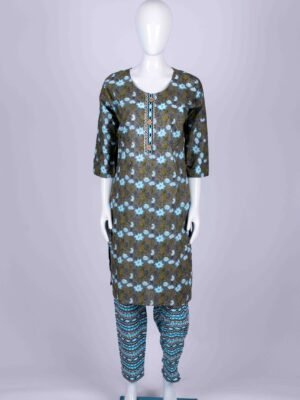 Women's Grey floral printed kurta set