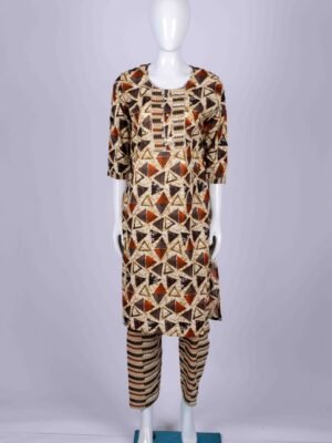 Women's Brown Geometrical printed kurta set