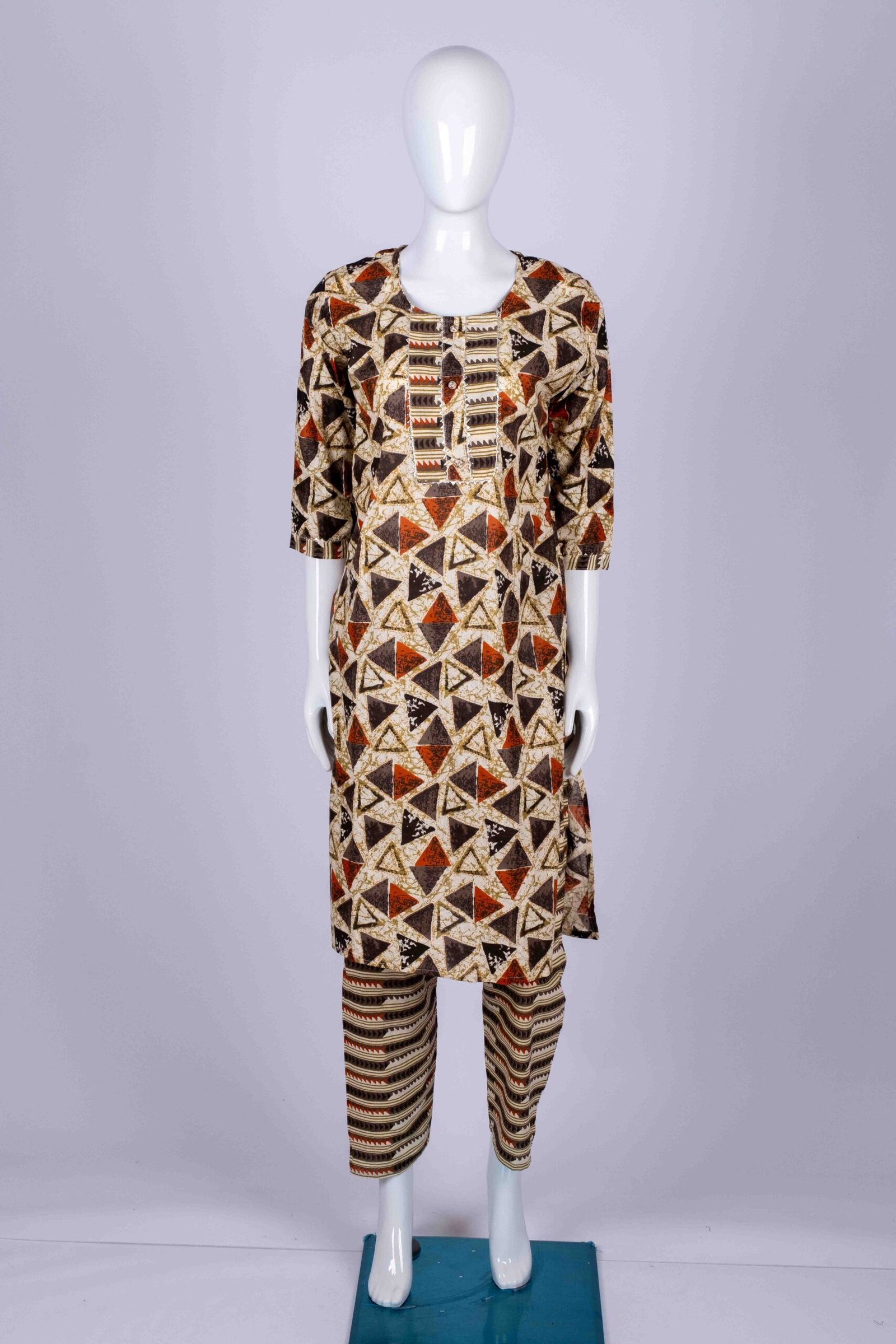 Women's Brown Geometrical printed kurta set