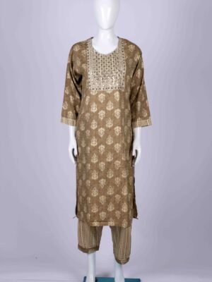 Women's Olive Green ethnic printed kurta set