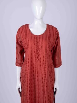 Women's Coral Pink classic hakoba work kurta top