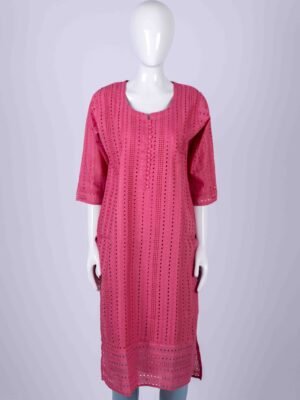 Women's Pink classic hakoba work kurta top