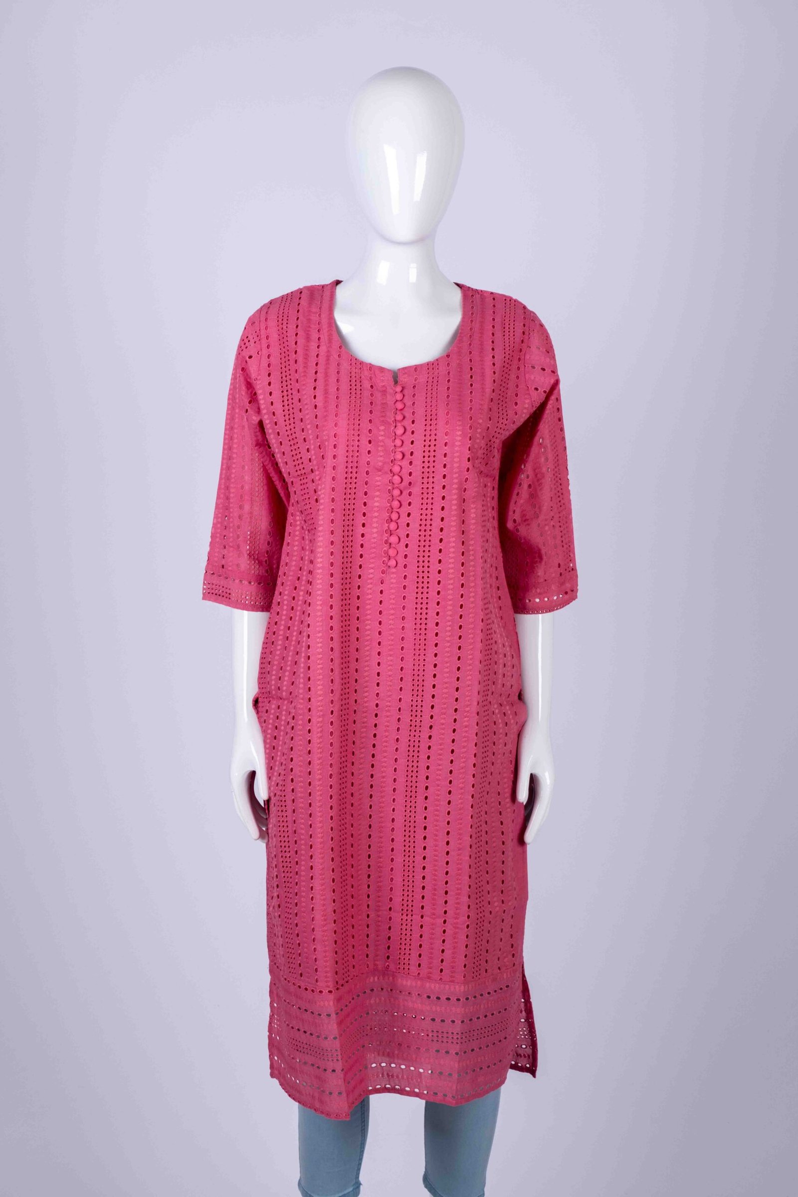 Women's Pink classic hakoba work kurta top