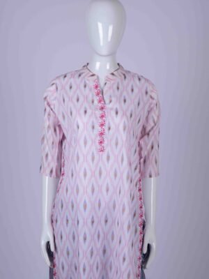 Women's Pink printed kurta top with floral embroidery