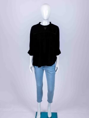 Women's Black solid ruffled top