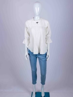 Women's White solid ruffled top