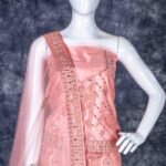 Semi-stitched Salmon Pink lehenga set with mirror and stone work