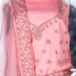 Semi-stitched light pink lehenga set with silver zari and stone work