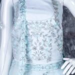 Semi-stitched pastel blue lehenga set with silver zari and stone work